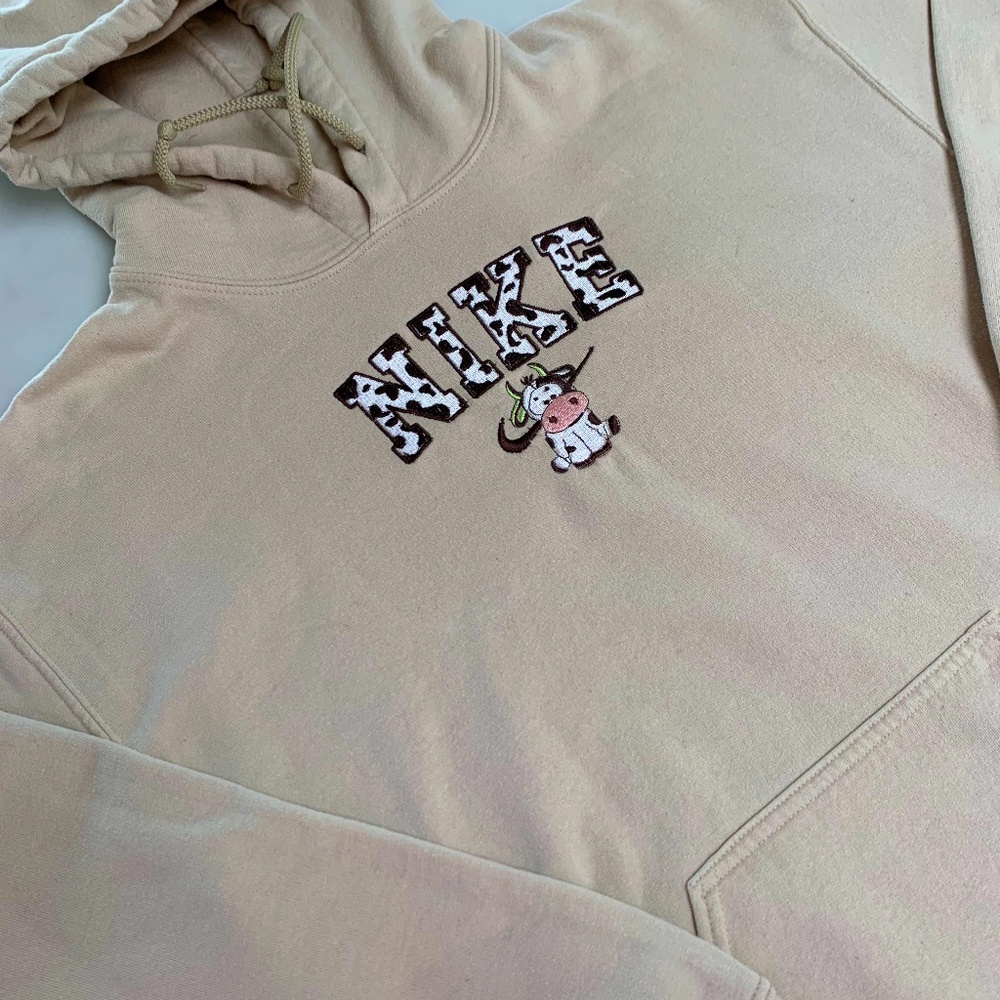 COPY - Sand colored "Nike" and cow design hoodie